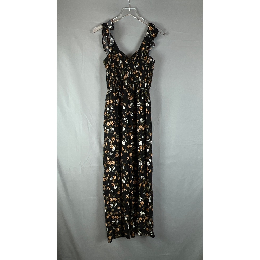 Inspired Hearts Jumpsuit Womens XL Multicolor Ditsy Floral Smocked Ruffle Strap